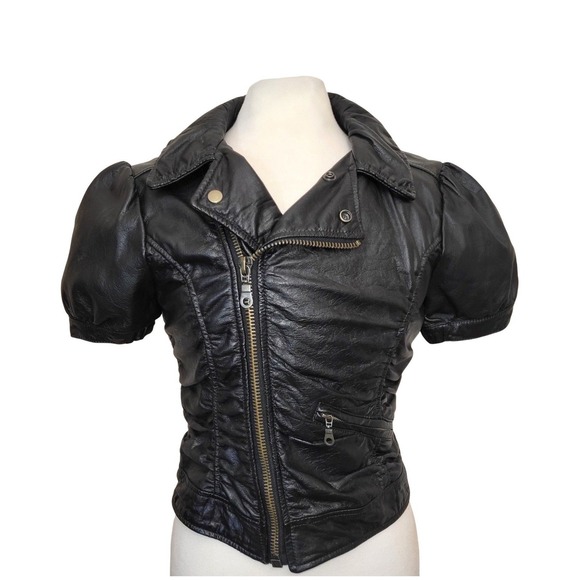 Nazly Villamizar Jackets & Blazers - Nazly Villamizar Colombia Designer VTG Y2K Black Leather Moto Fitted Jacket M